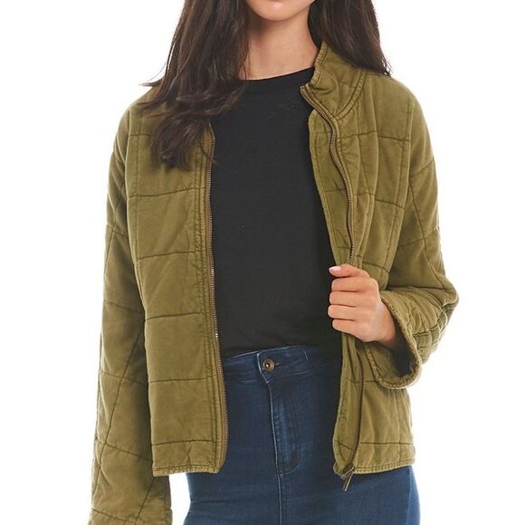 Full Zip Long Sleeve Washed Knit Stand Collar Quilted Statement Jacket - Picture 3 of 5